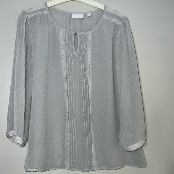 New York & Company semi sheer clip dot blouse - Picture 1 of 8